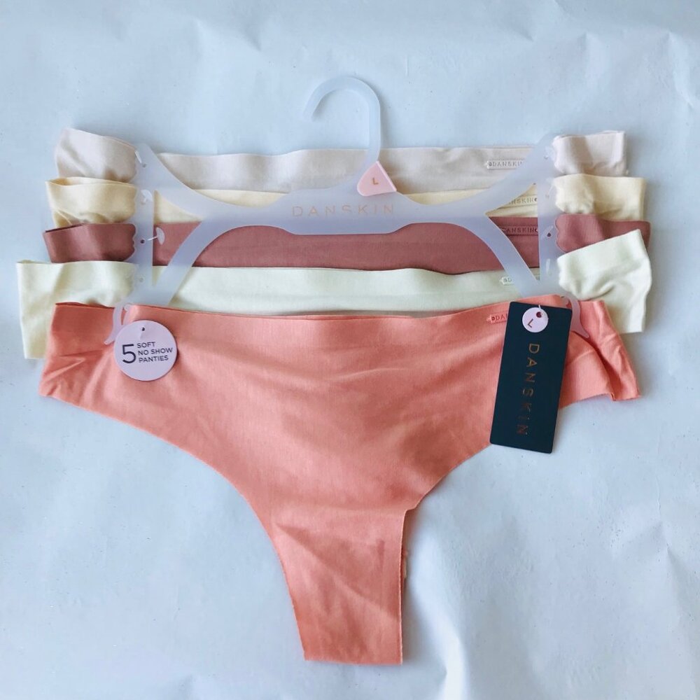 Danskin Intimates  Soft  No Show Thong Panties , 85% Acrylic  5 set, Size : L